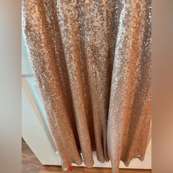 Dessy Collection Spaghetti Strap Flared Skirt Sequin Midi Dress Rose Gold NWOT - Picture 9 of 16